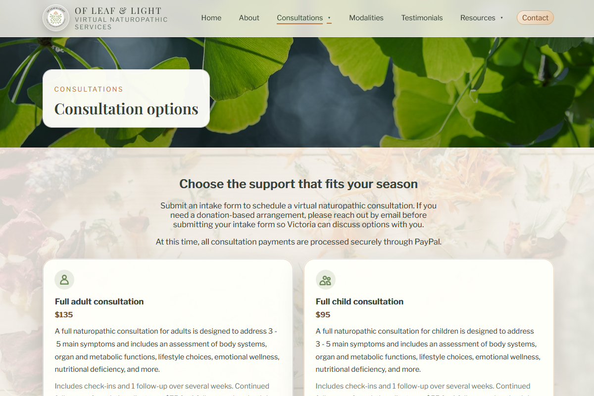 ofleafandlight website preview